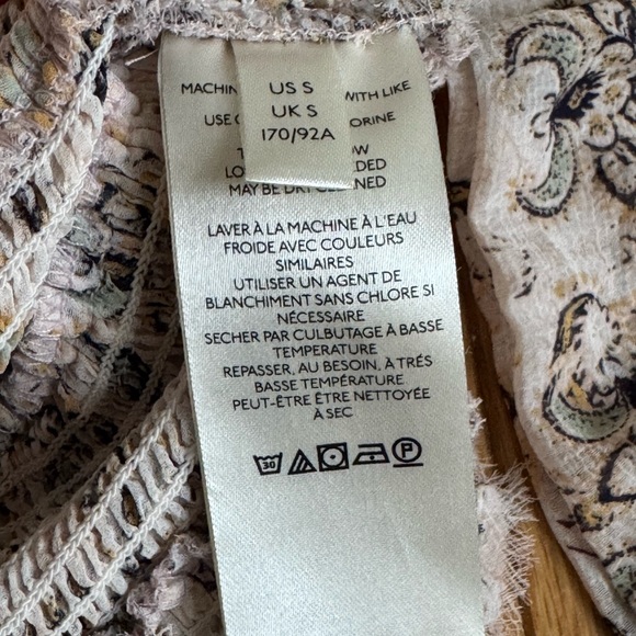 Free people new Beige combo Women's Floral Long Sleeve blouse ret:$98 sz S - Picture 8 of 10